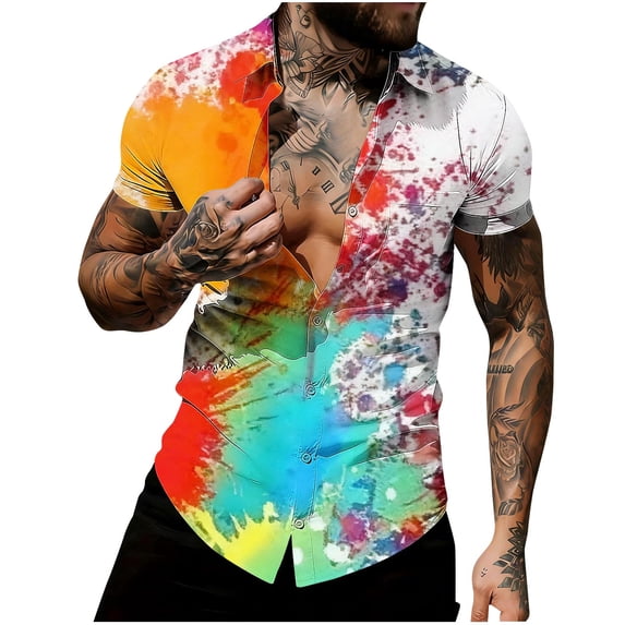 Tshirts Shirts for Men Short Sleeve,Vintage Shirts for Men Tie Dye Hippie Funny Hawaiian Shirt Button Down Shirts