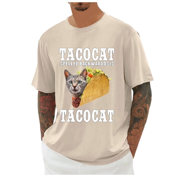 Tshirts Shirts for Men Taco Cat Printed Casual Short Sleeve Graphic Tees Soft Loose Lightweight Fit Comfortable Crew Neck Shirts for Men Khaki XL