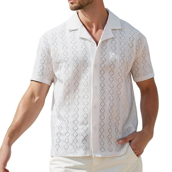 Tshirts Shirts for Men,Tropical Shirt Short Sleeve Button Down Beach Summer Shirt Casual Wear Colorful Top,Men's Shirts,M,White