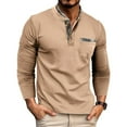 thumbnail image 1 of Tshirts Shirts for Men with Pocket Button Stand Collared Long Sleeve Tees Tops Casual Printed Slim Fit Basic Comfort Pullover T-Shirts, 1 of 7