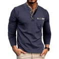 thumbnail image 1 of Tshirts Shirts for Men with Pocket Button Stand Collared Long Sleeve Tees Tops Casual Printed Slim Fit Basic Comfort Pullover T-Shirts, 1 of 7