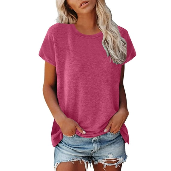 Tshirts Shirts for Women Cap Short Sleeve Summer Casual Crew Neck Solid Color Casual Loose Fit Pp2 Workout Tops Sizes XL