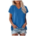 thumbnail image 1 of Tshirts Shirts for Women Cap Short Sleeve Summer Casual V Neck Solid Color Casual Loose Fit Blue Workout Tops Sizes S, 1 of 7