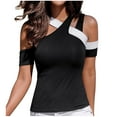 thumbnail image 1 of Tshirts Shirts for Women Cold Shouder Short Sleeve Tops Irregular Criss Cross Camisole Casual Blouse Tee, 1 of 8