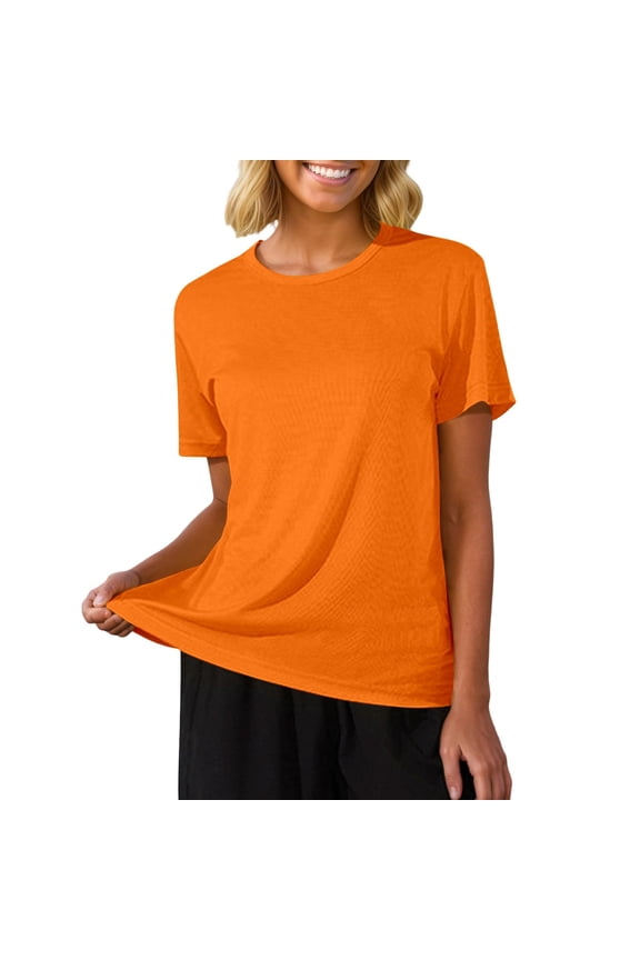 Tshirts Shirts for Women Graphic Athletic Workout Yoga Running Vacation Outfits Workout Clothes Summer Athletic Yoga Top Orange XXL
