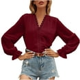 thumbnail image 1 of Tshirts Shirts for Women Oversized Plus Size Tunic Sweatshirt for Women Lace V Neck Long Sleeve Chiffon Shirt Tops, 1 of 8