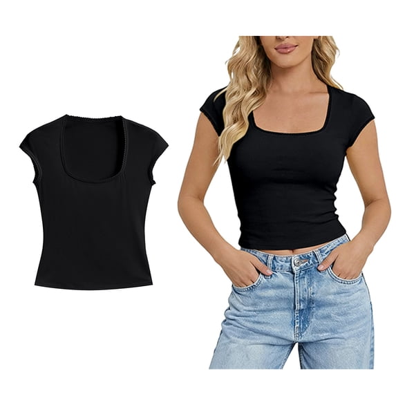 Tshirts Shirts for Women Short Sleeve Square Neck Basic Tees Slim Fit Womens Summer Clothes Work Tops for Women