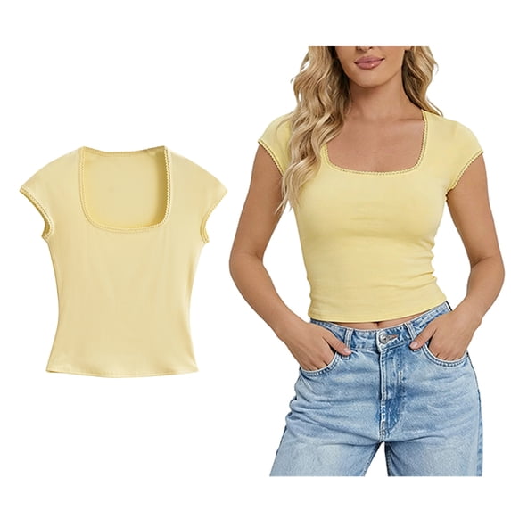 Tshirts Shirts for Women Short Sleeves Square Neck Basic Tees Slim Fit Womens Spring Tops Cute Shirts for Women