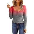thumbnail image 1 of Tshirts Shirts for Women Slim Long Sleeve Hole Striped Scoop Neck Buttoned Soft Casual Refreshing Breathable Resistant Daily Pink T-Shirts Sizes XL, 1 of 4