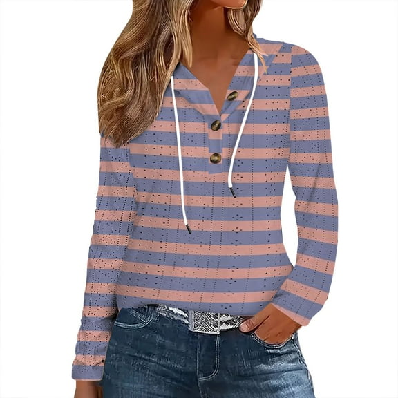 Tshirts Shirts for Women Women's Fashion Long Sleeve Solid Color Hooded Button Sweatshirt Top