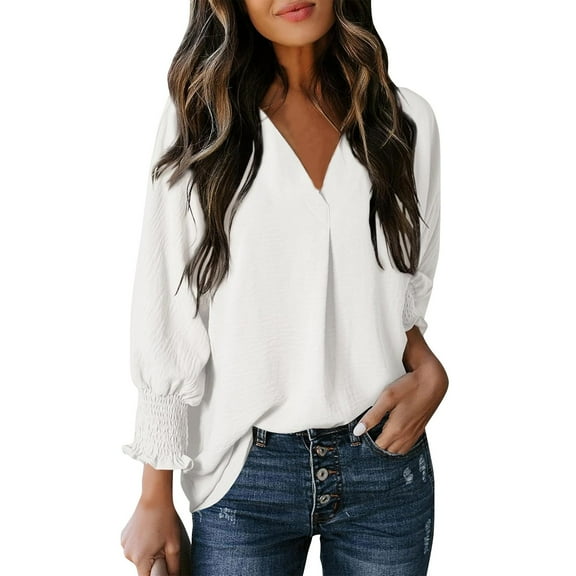 Tshirts Shirts for Women Women's Fashion V-neck Casual Long Sleeve Loose Shirt Blouse Tops Smock T-Shirt