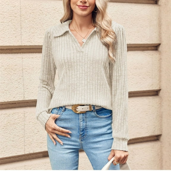 Tshirts Shirts for Women Women's Long Sleeve V-Neck Casual Loose Basic T-Shirt Casual Autumn Tops