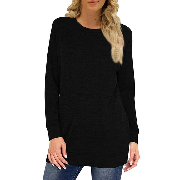 Tshirts Shirts for Women Women's Sweatshirt Loose Fit Round Neck Long Sleeve Fashion T-shirt