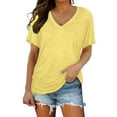 thumbnail image 1 of Tshirts Shirts for Women, Yigetop Short Sleeves V Neck Plain Color Soft Loose Fitting Summer T Shirts Women Short Sleeve Shirts for Women Yellow M, 1 of 6