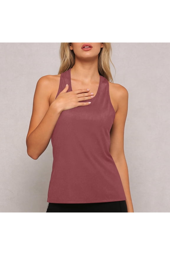Tshirts Shirts for Women Yoga Top Backless Breathable Ice Silk Workout Athletic Tank Tops for Women Brick Red XL