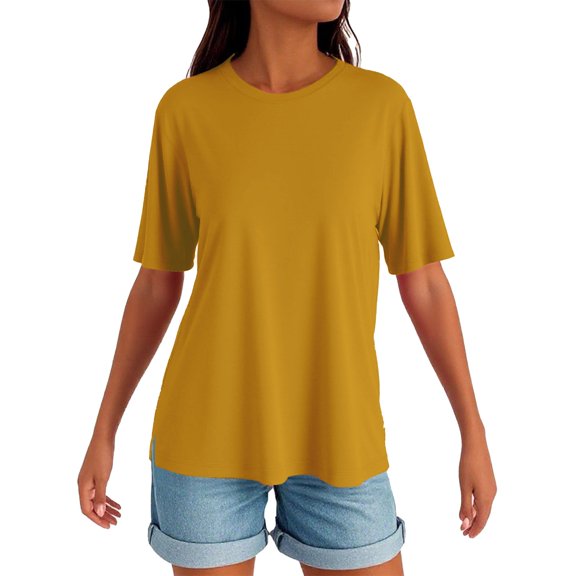 Tshirts For Women, Casual Short Sleeve Soild Color Round Neck Top Comfort Colors Tshirt Spring Tops Women 2025 Western Y2K Clothes Tops Blouses Dressy Casual Tops Bustier (S, Yellow) ZMTing