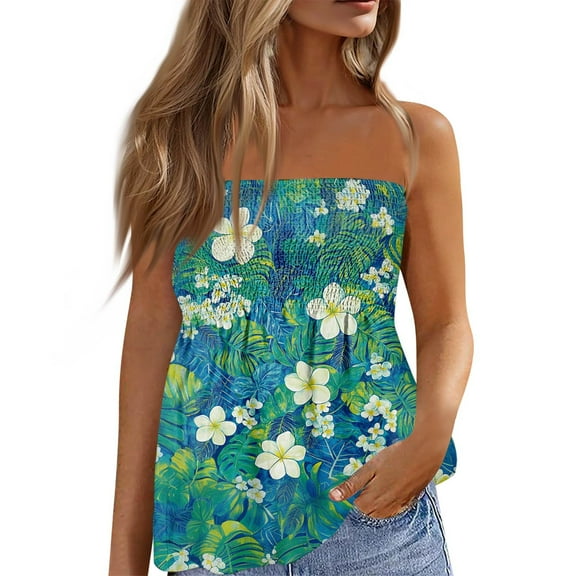 Tshirts For Women, Summer Tube Tops Cute Sexy Off Shoulder Floral Sleeveless Elastic Tunic Smocked Tops Women Red Womens Camisole Tank Tops Cap Sleeve Tops Casual Tops Tank (XXL, Yellow) ZMTing