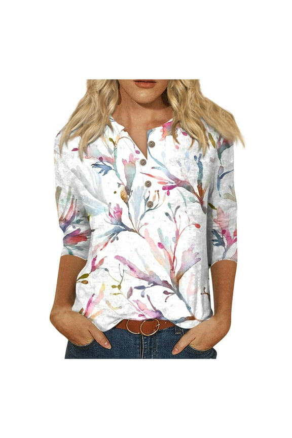 Tshirts Women Tees Party Paisley 3/4 Sleeve Shirts Tunic Mother'S Day Super Soft