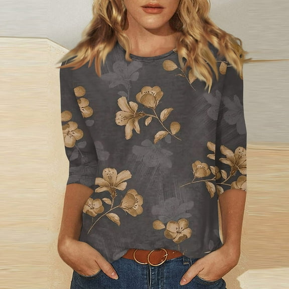 Tshirts Women Trendy Women's Casual 3/4 Sleeve T-Shirts c rew Neck Tops