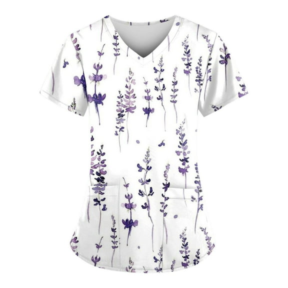 Tshirts Women Trendy Women's Fashion V-neck Short Sleeve Workwear With Pockets Printed Tops