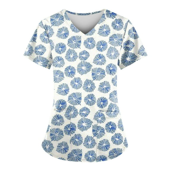 Tshirts Women Trendy Women's Fashion V-neck Short Sleeve Workwear With Pockets Printed Tops