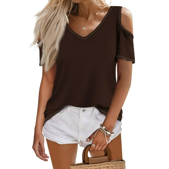 Tshirts Women Trendy Women's Summer Fashion Casual Solid Color V-Neck Short Sleeve T-Shirt Top