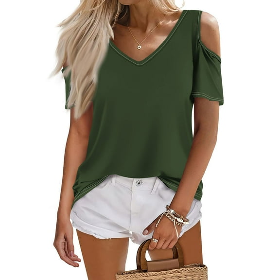 Tshirts Women Trendy Women's Summer Fashion Casual Solid Color V-Neck Short Sleeve T-Shirt Top