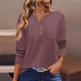 thumbnail image 1 of Tshirts Women Trendy Women's T Shirt Tee Button Long Sleeve Daily Weekend Fashion Basic V- Neck Regular Top With Pocket, 1 of 6