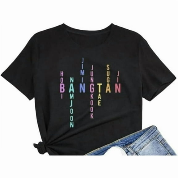 Tshirts for B-TS Women Sleeve Member Name Letter Printed T-Shirt Merchandise for Kpop Merch
