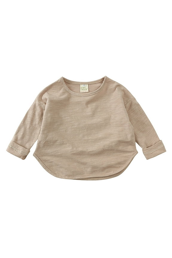 Tshirts for Girls Khaki Long Sleeve Shirt Kids Girls Crew Neck Basic Tops Fall Tops Kids Plain Tshirts 6-7 Years