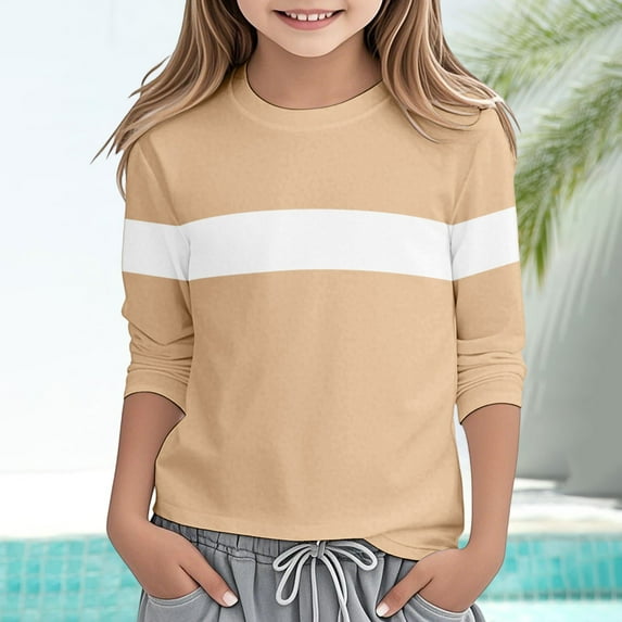 Tshirts for Girls Loose Soft Striped Color Block Girls Long Sleeve T Shirts Kids Crewneck T-Shirts Fall Clothes Girl Tops Size 4-5 Years
