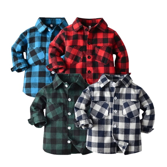 Tshirts for Kids Boys Kids Flannel Plaid Long Sleeve Lapel Button Shacket Baby Tees Green 3-6 Months