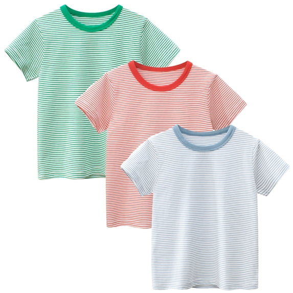 Tshirts for Kids Boys Kids Striped Short Sleeve Crewneck Cotton Basic Tee Top Girls Tops Green 2-3 Years