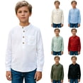 thumbnail image 1 of Tshirts for Kids Boys Kids Unisex Long Sleeve Button Up Cotton Linen Shirt Pocket Girls Tops Army Green 5-6 Years, 1 of 6