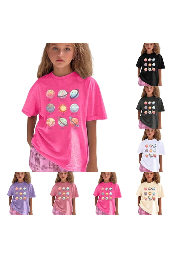 Tshirts for Kids Boys Planet Print Short Sleeve Button Down Casual Solar System Shirt Baby Tees Beige 2-3 Years