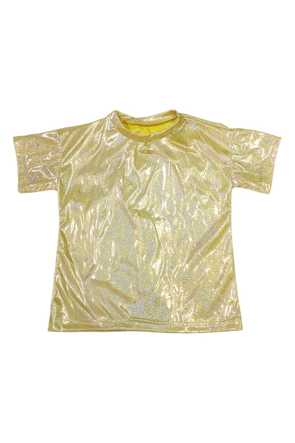 Tshirts for Kids Boys Reflective Print Dance Short Sleeve Tee Unisex Metallic Streetwear Fashion Shirt With Allover Sequins Top Gold 16-17 Years