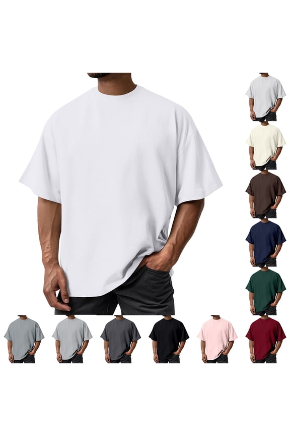 Tshirts for Men Crewneck Tees Basic Short Sleeve Loose Fit Tops 2026 Navy XL