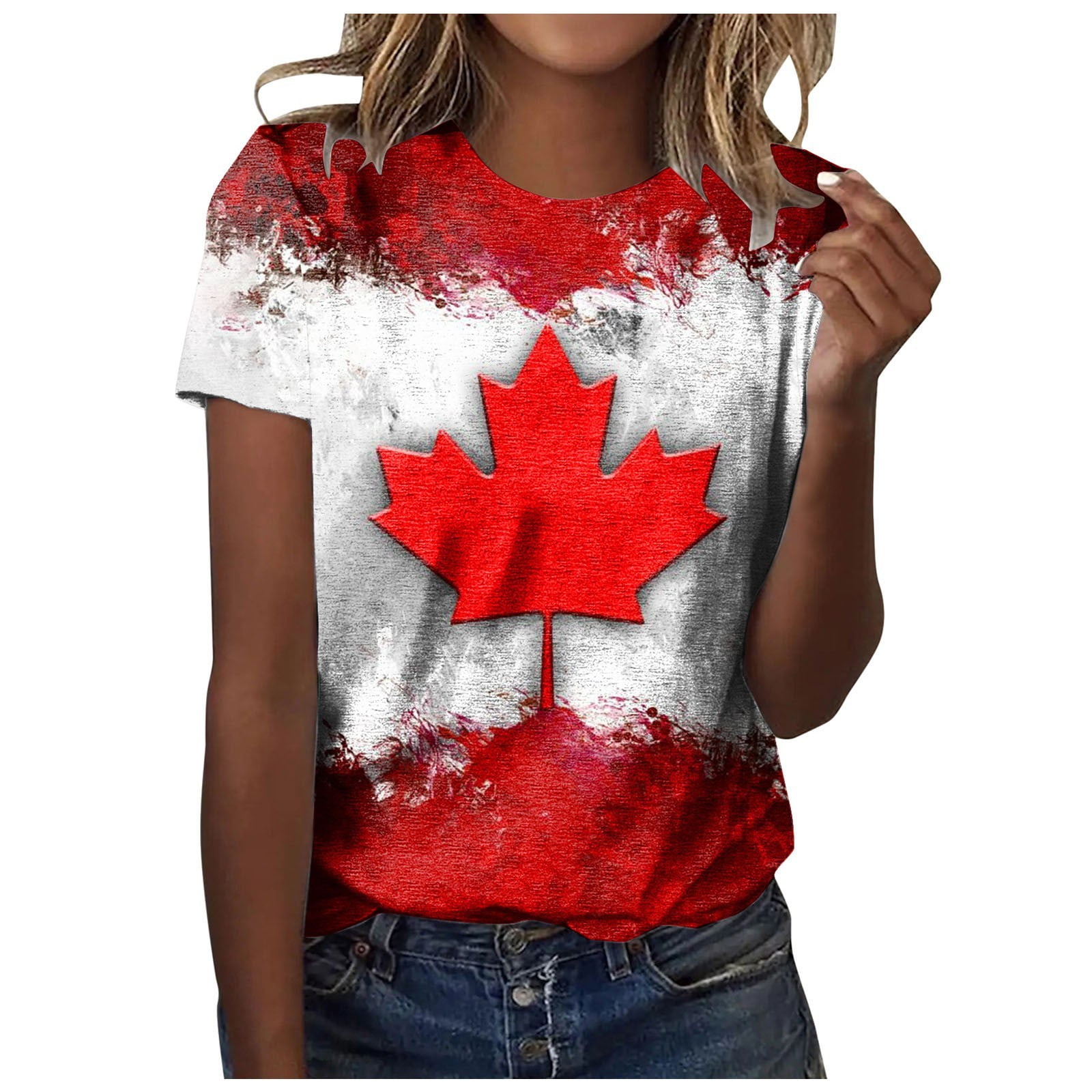 Tshirts for Women Canadian Flag Graphic Print Short Sleeve Tee Tops ...