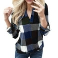 thumbnail image 1 of Tshirts for Women Casual Long Sleeve Plaid Shirt Slim Jacke Tops for Women Trendy Navy S, 1 of 6