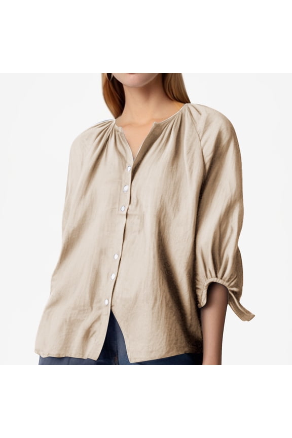 Tshirts for Women Casual Solid Color Open Button Loose Slimming Waist Cuffs Long Sleeved Shirt Ladies Tops and Blouses