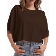 thumbnail image 1 of Tshirts for Women Drop Shoulder Round Neck Oversized Crop Tops Workout Tops Tees, 1 of 4