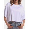 thumbnail image 1 of Tshirts for Women Drop Shoulder Round Neck Oversized Crop Tops Workout Tops Tees, 1 of 4