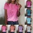 thumbnail image 1 of Tshirts for Women Ladies Fashion Print Casual Point Sleeve Crew Neck Tee Top Tees for Women Pink M, 1 of 5