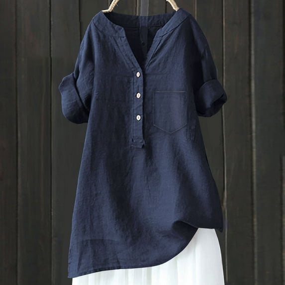 Tshirts for Women Loose Shirt Top Stand Solid Color Sleeve Collar Casual Women's Shirt Fashion Clothing