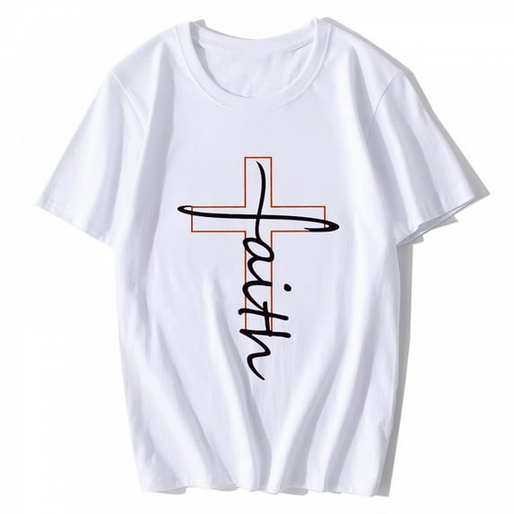 Tshirts for Women Love and Grace Shirt Vertical Faith Cross Casual Summer Short Sleeve Top White Medium