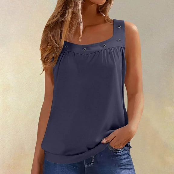 Tshirts for Women'S Simple Small Ring Square Neck Vest Fashionable Casual Top Daily Commuting Vest Ladies Tops and Blouses