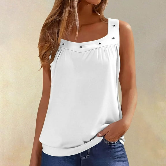 Tshirts for Women'S Simple Small Ring Square Neck Vest Fashionable Casual Top Daily Commuting Vest Ladies Tops and Blouses