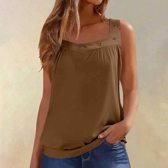 Tshirts for Women'S Simple Small Ring Square Neck Vest Fashionable Casual Top Daily Commuting Vest Ladies Tops and Blouses