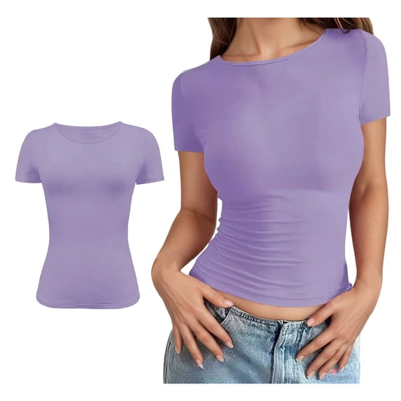 Tshirts for Women Short Sleeve Womens Purple Crew Neck Tops Slim Fit Tops Womens Summer T Shirts Workout T Shirts