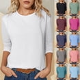 thumbnail image 1 of Tshirts for Women Women Casual Crewneck Print 3/4 Sleeve Soft Stretch Daily Top Light Green XL, 1 of 6